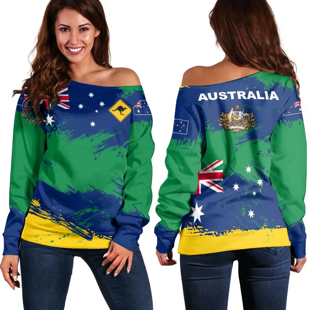 Australian Off Shoulder Sweater Australian Flag Brush