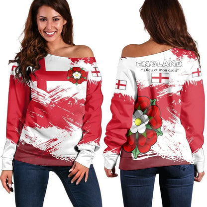 England Off Shoulder Sweater England Flag Brush