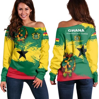Ghana Off Shoulder Sweater Ghana Flag Brush