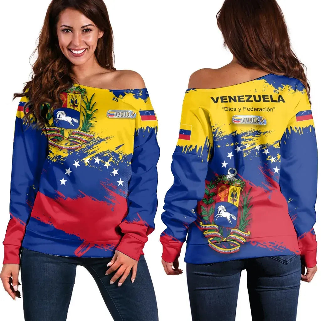 Venezuela Off Shoulder Sweater Venezuela Flag Brush