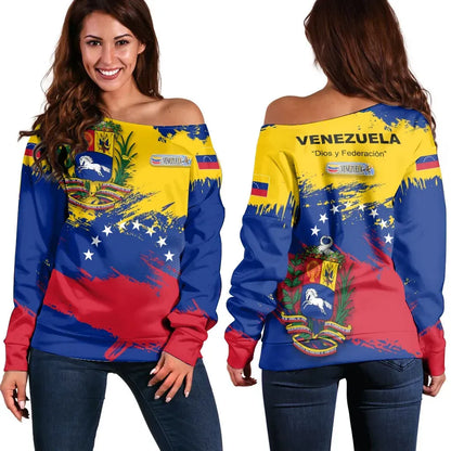Venezuela Off Shoulder Sweater Venezuela Flag Brush