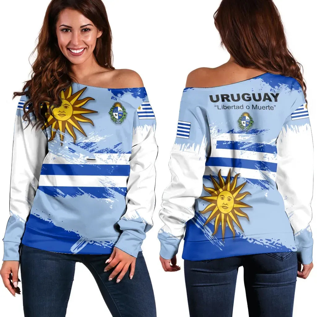Uruguay Off Shoulder Sweater Uruguay Flag Brush