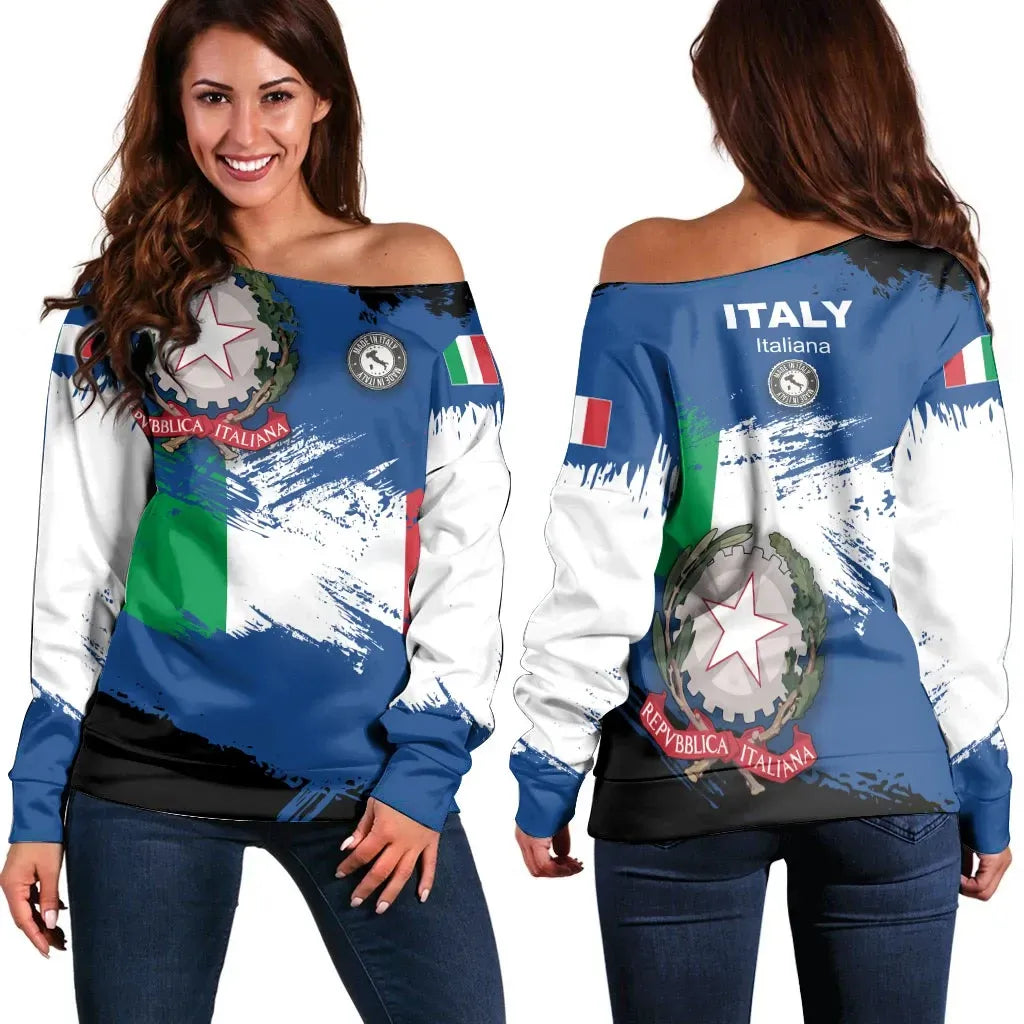 Italy Off Shoulder Sweater Italy Flag Brush