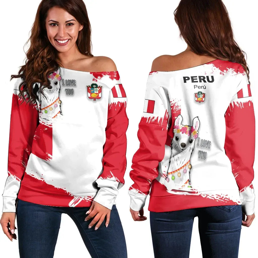 Peru Off Shoulder Sweater Peru Flag Brush