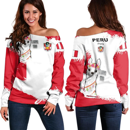 Peru Off Shoulder Sweater Peru Flag Brush