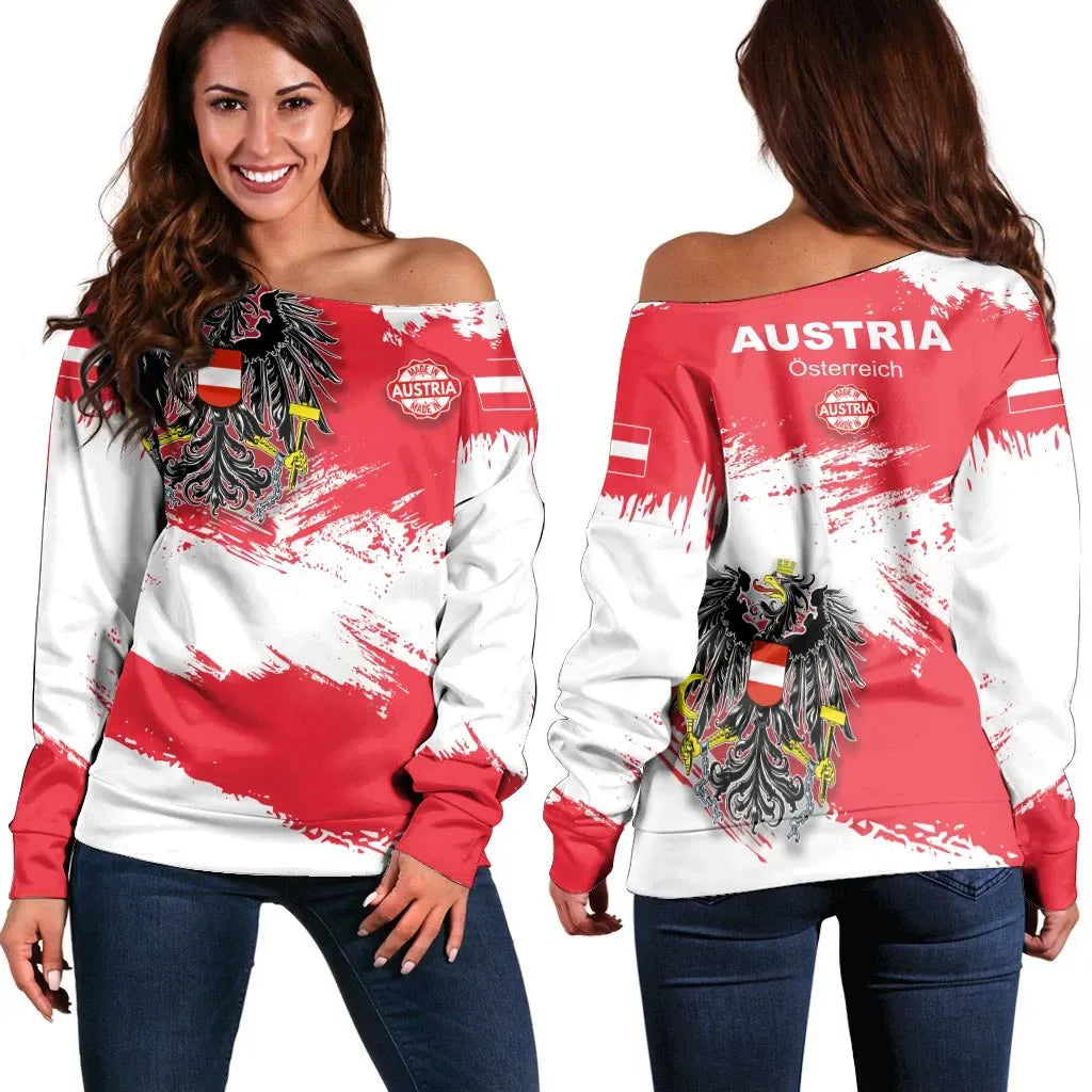 Austria Off Shoulder Sweater Austria Flag Brush