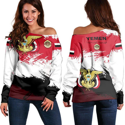 Yemen Off Shoulder Sweater Yemen Flag Brush