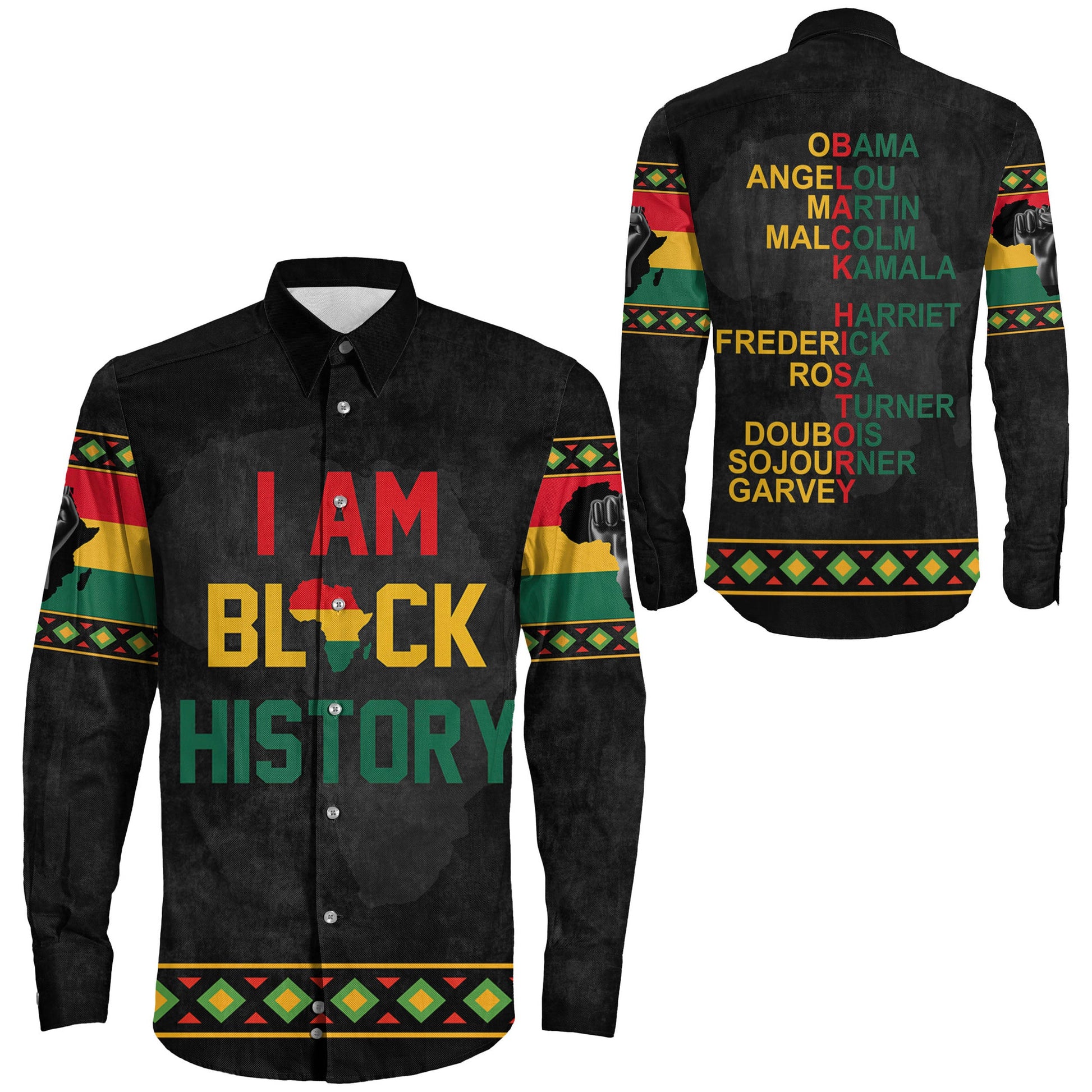 Lovetheworld Shirt Black History Long Sleeve Button Shirt