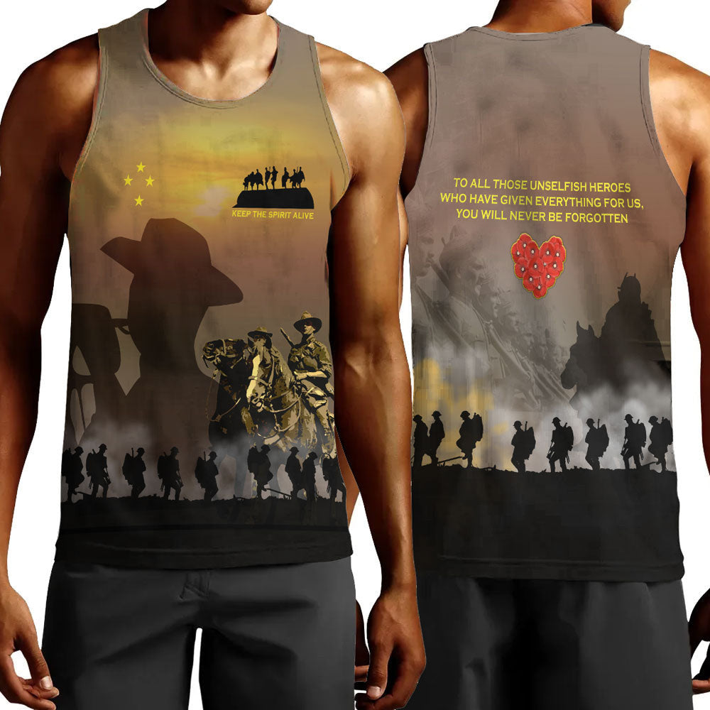 Polynesian Pride Clothing Anzac Day Keep The Spirit Alive Men Tank Top