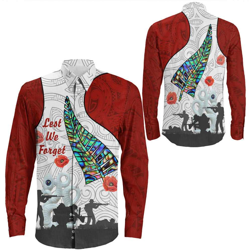 Rugbylife Clothing New Zealand Anzac Fern & Maori Long Sleeve Button Shirt
