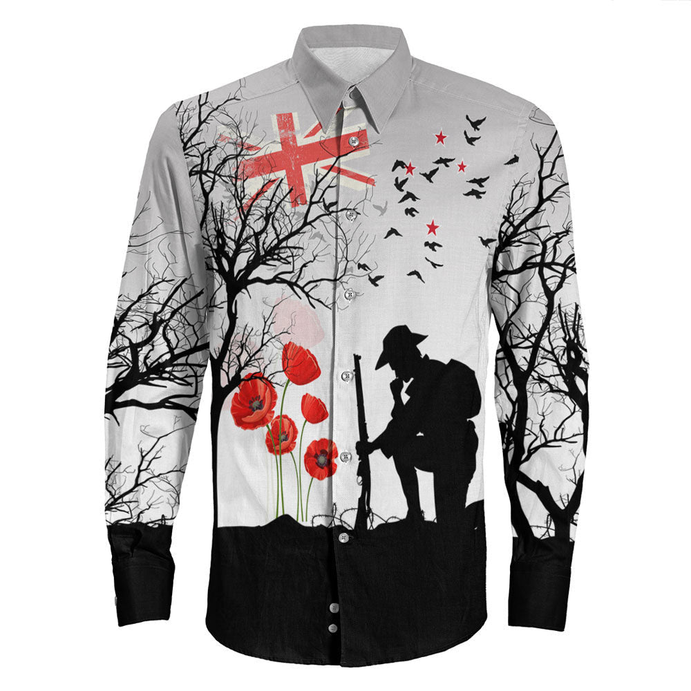 Rugbylife Clothing New Zealand Anzac Lest We Forget Remebrance Day White Long Sleeve Button Shirt