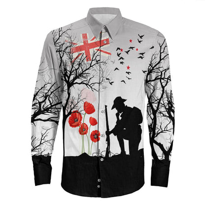 Rugbylife Clothing New Zealand Anzac Lest We Forget Remebrance Day White Long Sleeve Button Shirt