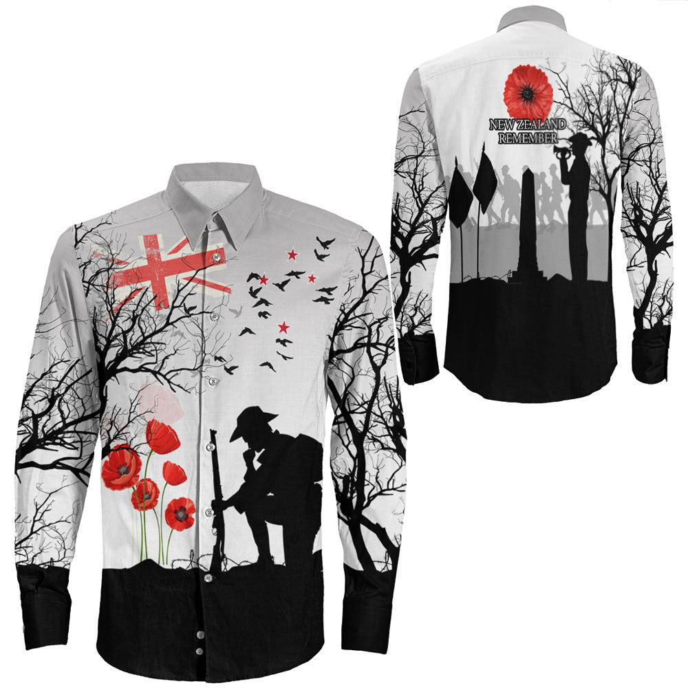 Rugbylife Clothing New Zealand Anzac Lest We Forget Remebrance Day White Long Sleeve Button Shirt