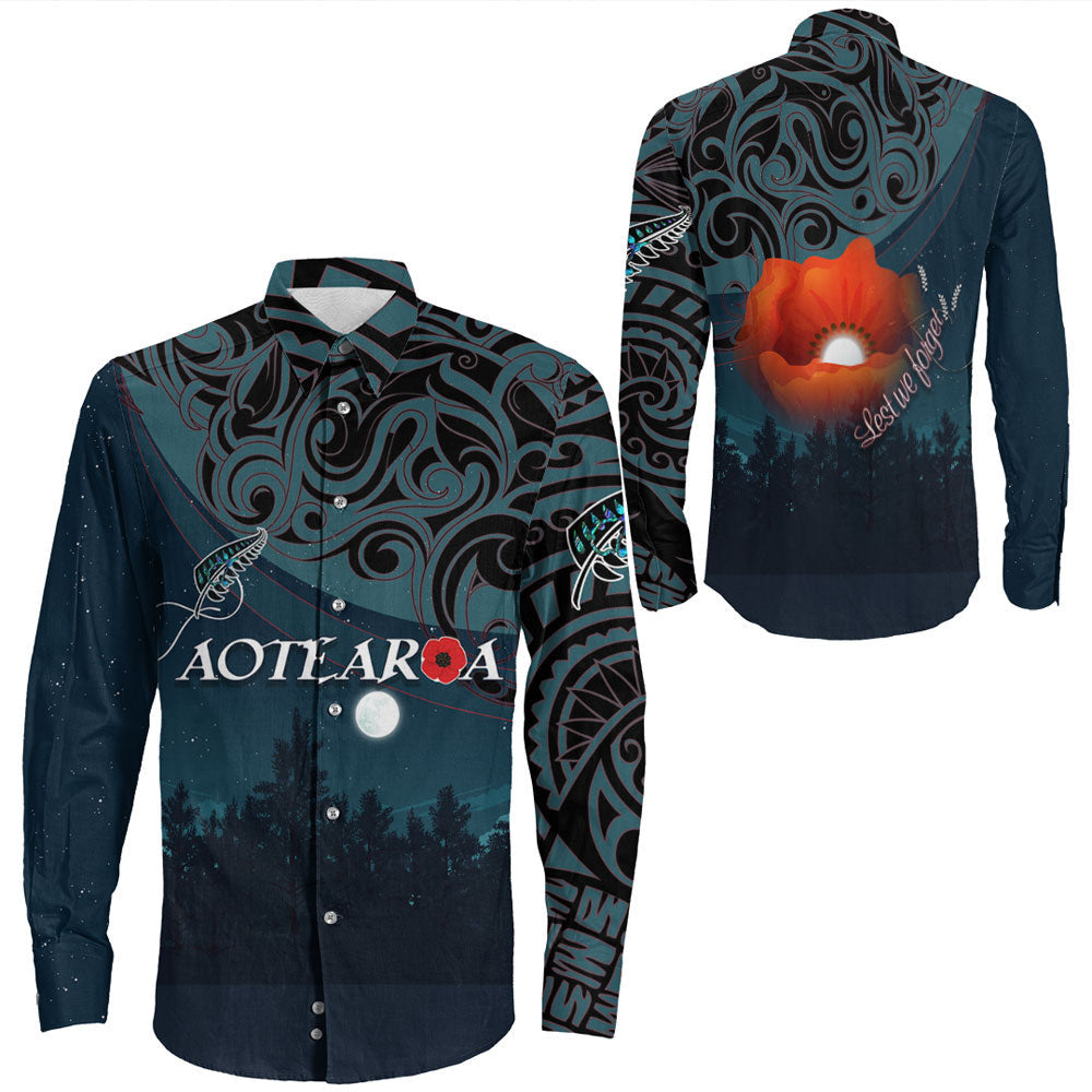 Rugbylife Clothing New Zealand Paua Silver Fern Poppy Long Sleeve Button Shirt