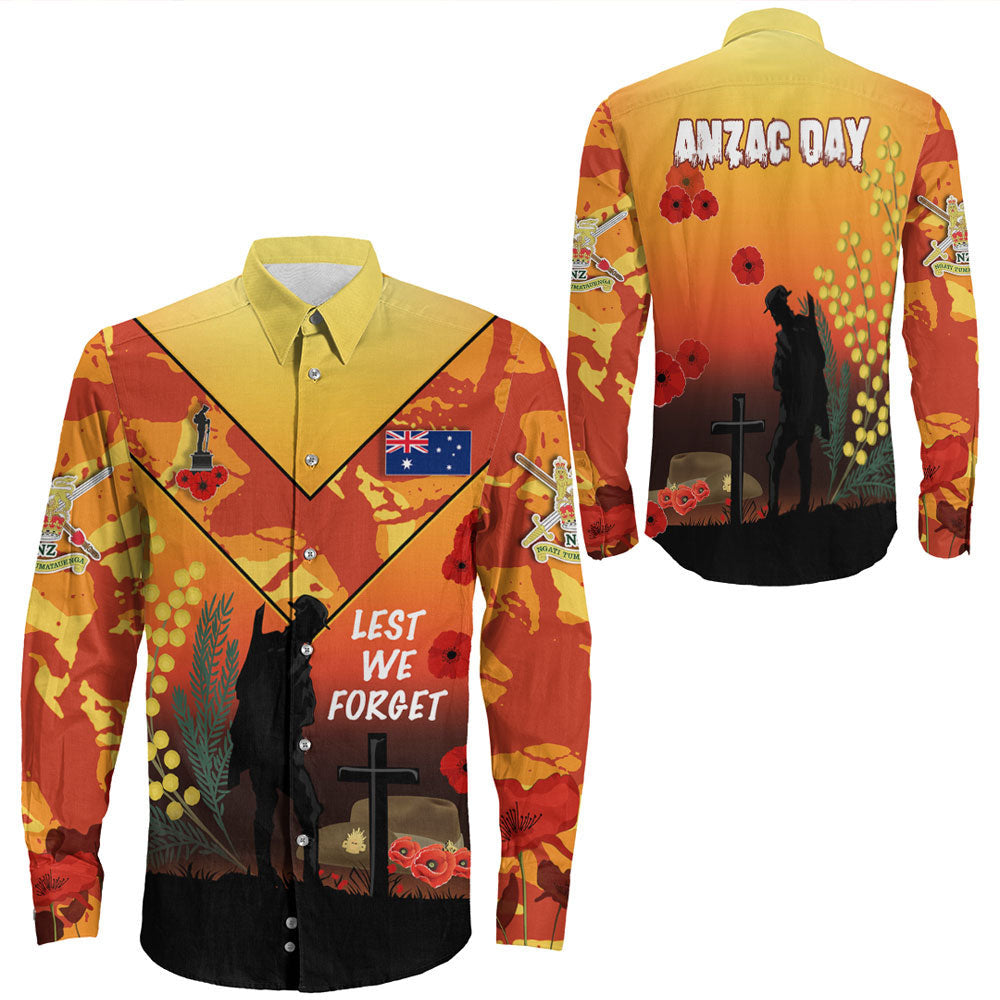 Rugbylife Clothing Australia Anzac Lest We Forget 2023 Orange Long Sleeve Button Shirt
