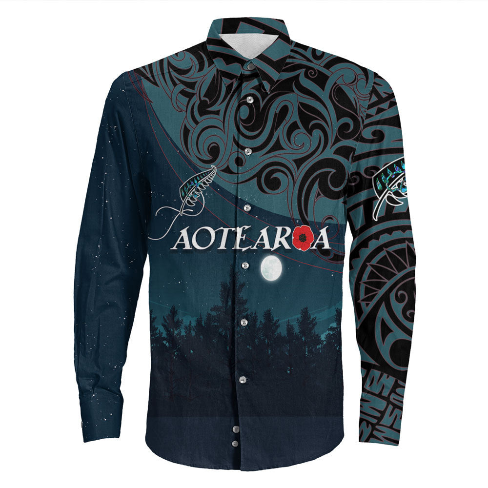 Rugbylife Clothing New Zealand Paua Silver Fern Poppy Long Sleeve Button Shirt