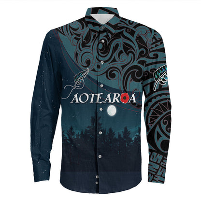 Rugbylife Clothing New Zealand Paua Silver Fern Poppy Long Sleeve Button Shirt