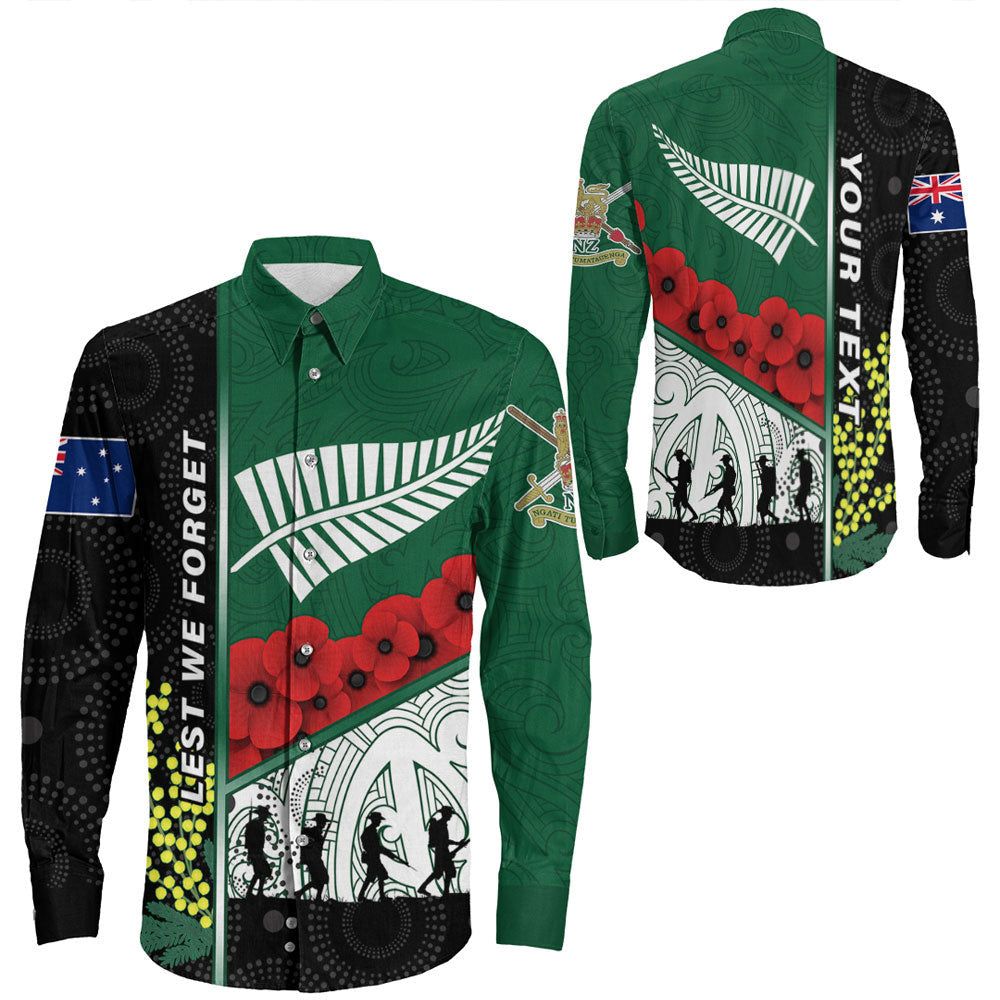 Rugbylife Clothing Custom Australia Indigenous & New Zealand Maori Anzac Long Sleeve Button Shirt