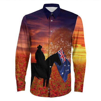 Rugbylife Clothing Australia Lest We Forget Light Horse Silhouette Long Sleeve Button Shirt