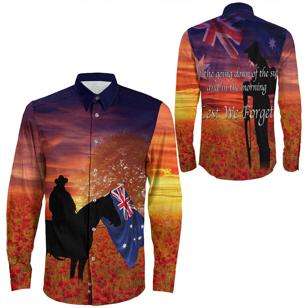 Rugbylife Clothing Australia Lest We Forget Light Horse Silhouette Long Sleeve Button Shirt