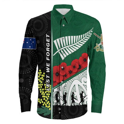 Rugbylife Clothing Custom Australia Indigenous & New Zealand Maori Anzac Long Sleeve Button Shirt