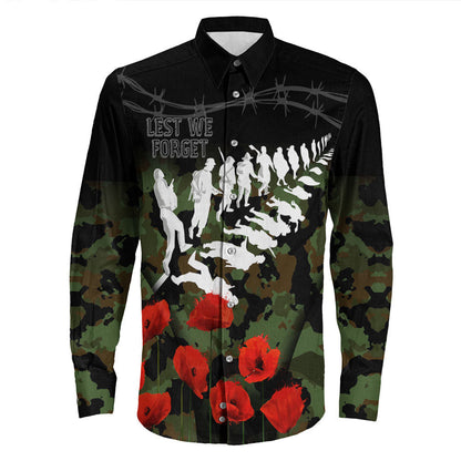 Rugbylife Clothing New Zealand Anzac Lest We Forget Poppy Camo Long Sleeve Button Shirt