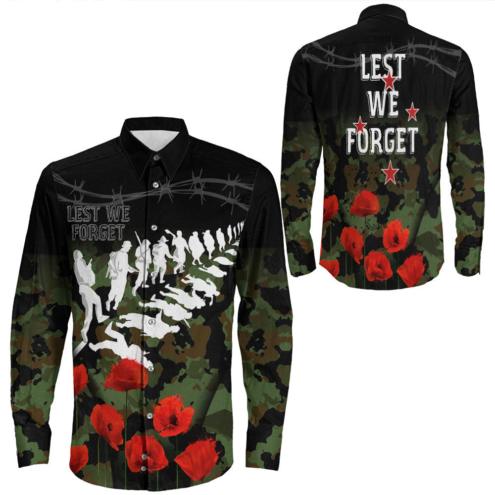 Rugbylife Clothing New Zealand Anzac Lest We Forget Poppy Camo Long Sleeve Button Shirt