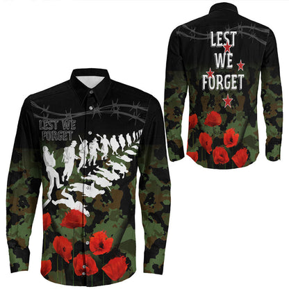 Rugbylife Clothing New Zealand Anzac Lest We Forget Poppy Camo Long Sleeve Button Shirt