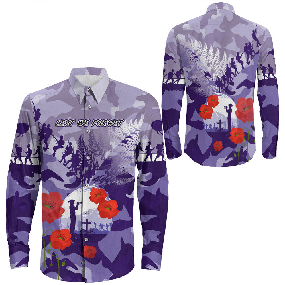 Rugbylife Clothing New Zealand Anzac Fern And Camouflage Long Sleeve Button Shirt