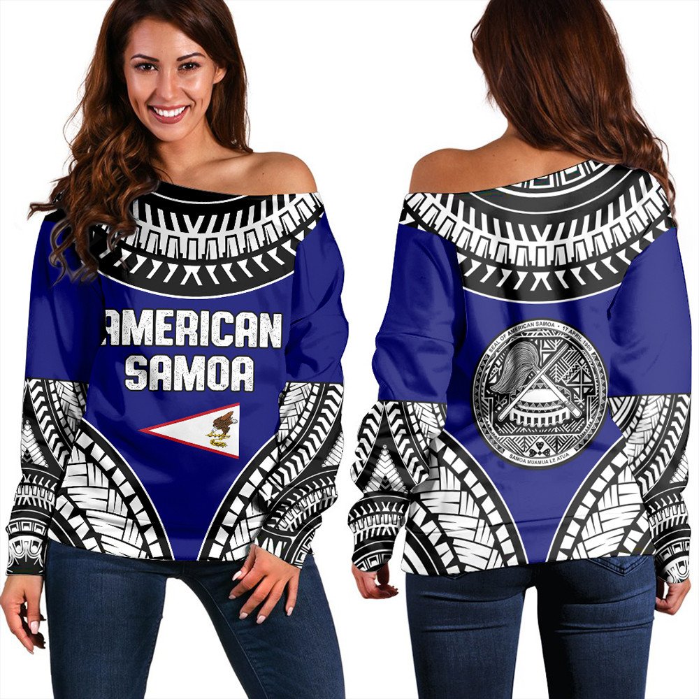 Polynesian Sweatshirt American Samoa Tattoo Chief Women Off Shoulder