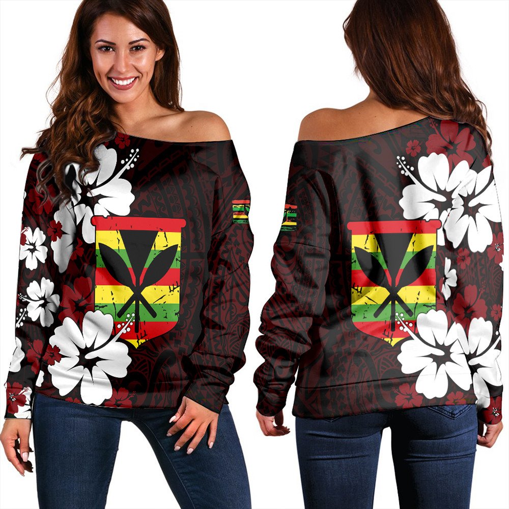 Polynesian Sweatshirt Hawaii Kanaka Hibiscus Style Women Off Shoulder