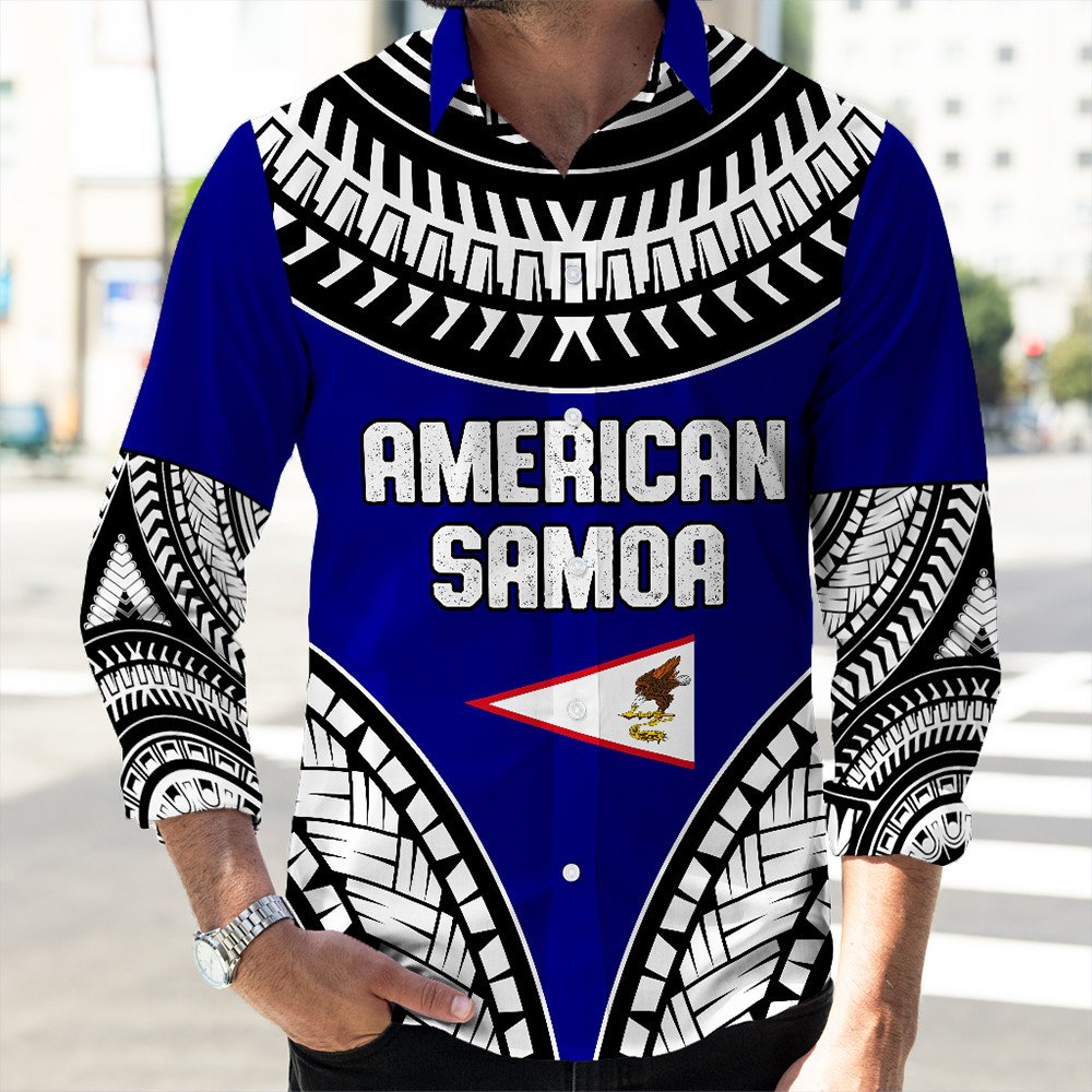 Polynesian Long Sleeve Button Shirt American Samoa Tattoo Chief Long Sleeve Button Shirt