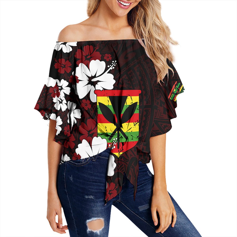 Polynesian Clothing - Hawaii Kanaka Hibiscus Style Off Shoulder Wrap Waist Top