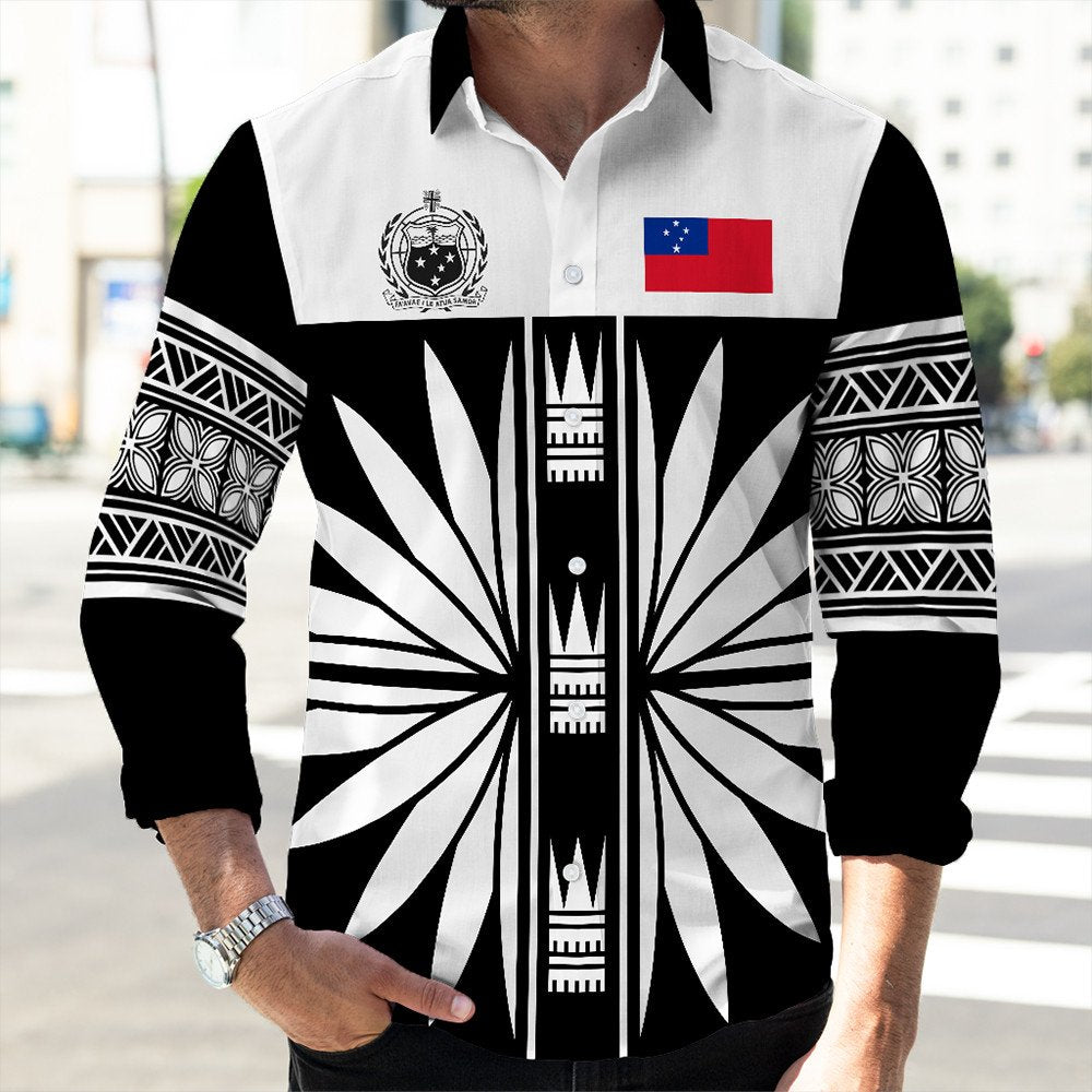 Polynesian Long Sleeve Button Shirt Samoa Black Saturday Long Sleeve Button Shirt
