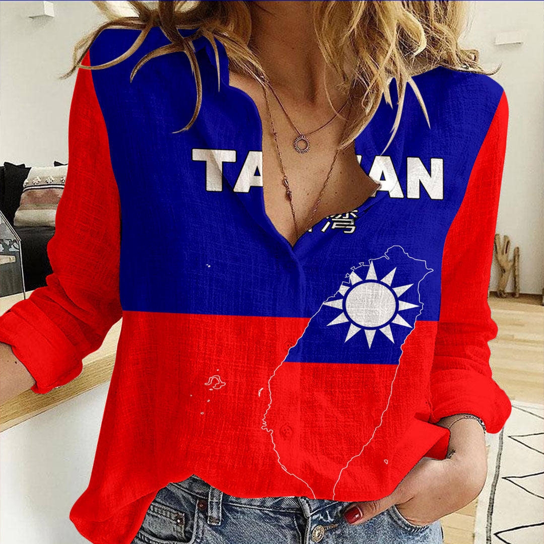 Clothing Taiwan Flag and Map Women Casual Shirt