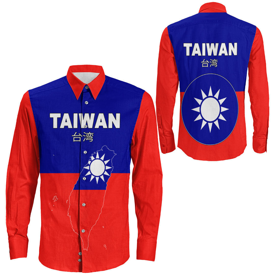 Clothing Taiwan Flag And Map Long Sleeve Button Shirt