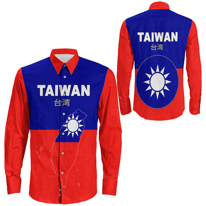 Clothing Taiwan Flag And Map Long Sleeve Button Shirt