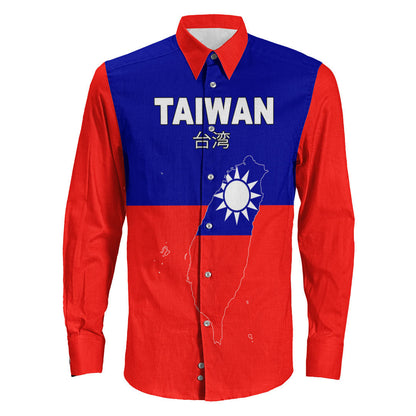 Clothing Taiwan Flag And Map Long Sleeve Button Shirt