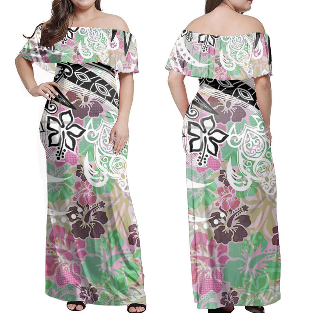 Polynesian Dress Polynesian Hibiscus Tribal Threads Off Shoulder Long Dress