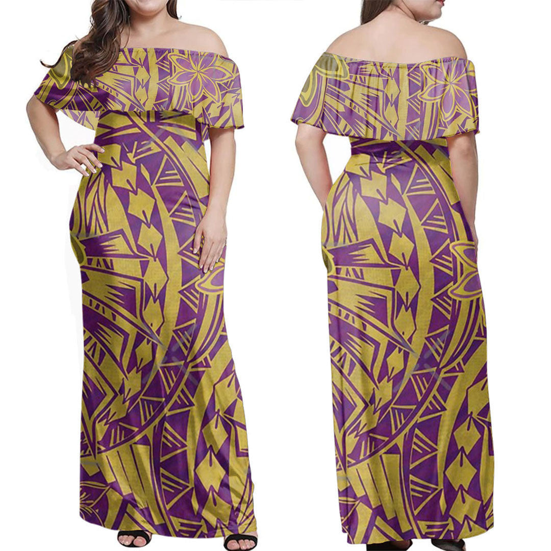 Polynesian Dress Polynesian Tribal Watercolor Off Shoulder Long Dress