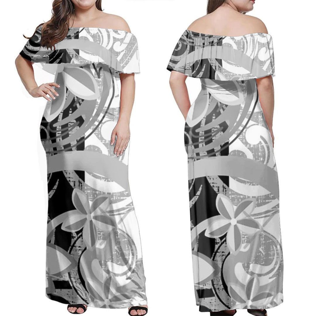 Polynesian Dress Polynesian Floral Abstract Off Shoulder Long Dress