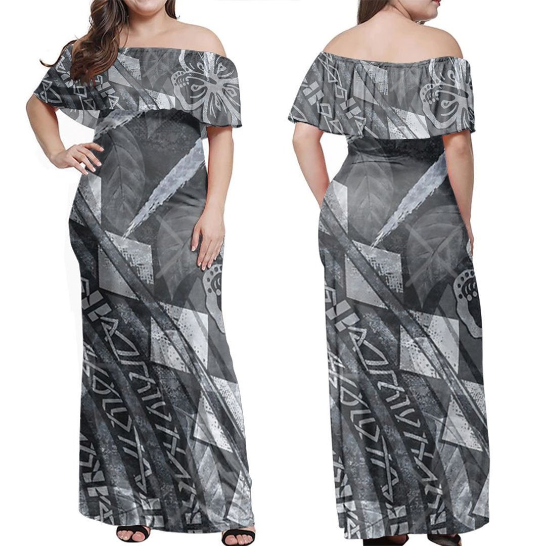 Polynesian Dress Polynesian Tribal Tattoo Patterns Off Shoulder Long Dress