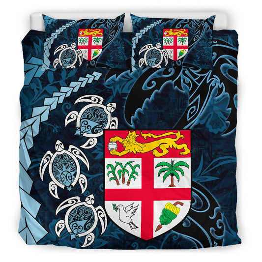 Polynesian Pride Home Set Fiji Coat of Arms Turtle Palm Tree Bedding Set (Duvet Cover and Pillow Cases)