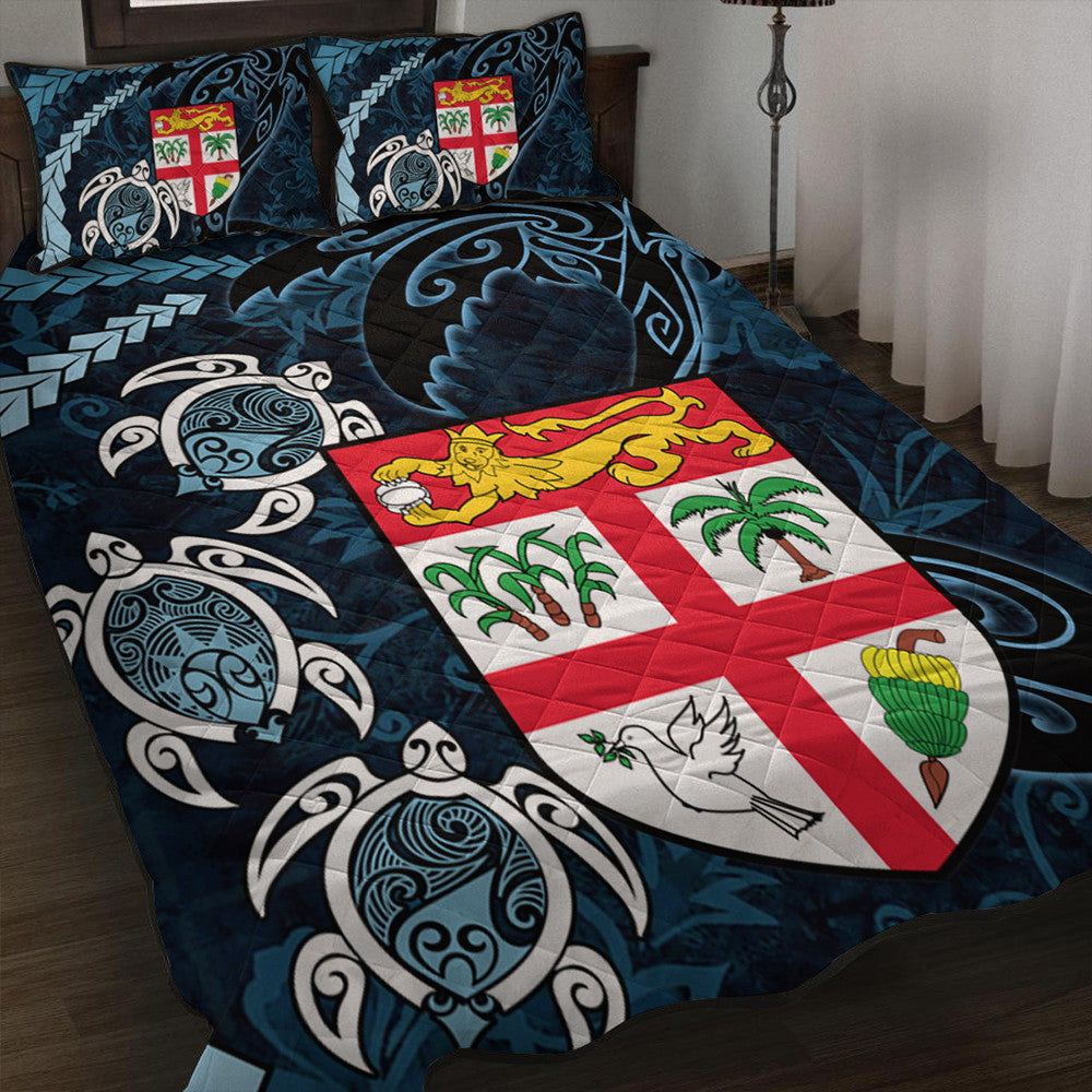 Polynesian Home Set Fiji Coat of Arms Turtle Palm Tree Quilt Bed Set