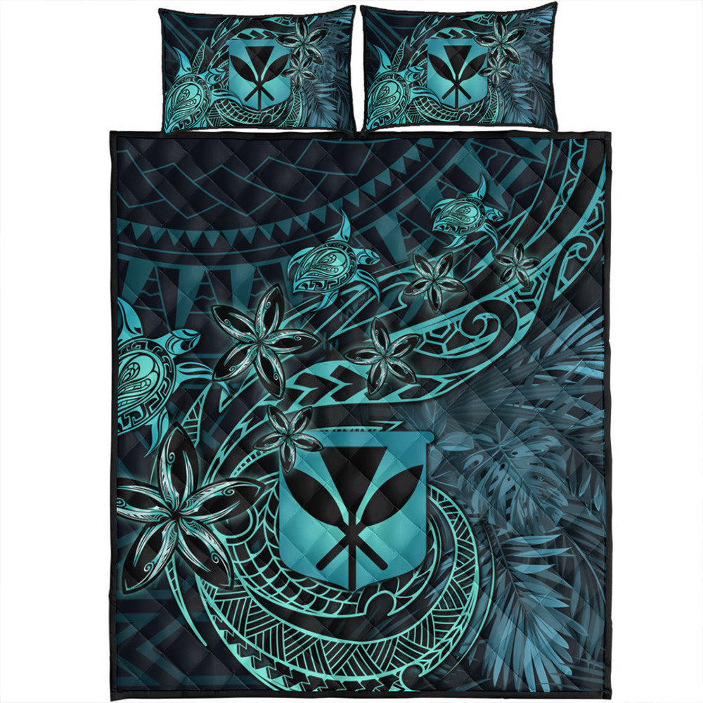 Polynesian Home Set Hawaii Kanaka Maoli Turquoise Tiare Honu Quilt Bed Set