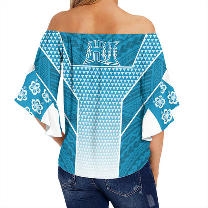 Polynesian Clothing - Personalized Kakau Hawaii Polynesian Blue Gradient Off Shoulder Wrap Waist Top