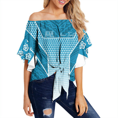 Polynesian Clothing - Personalized Kakau Hawaii Polynesian Blue Gradient Off Shoulder Wrap Waist Top