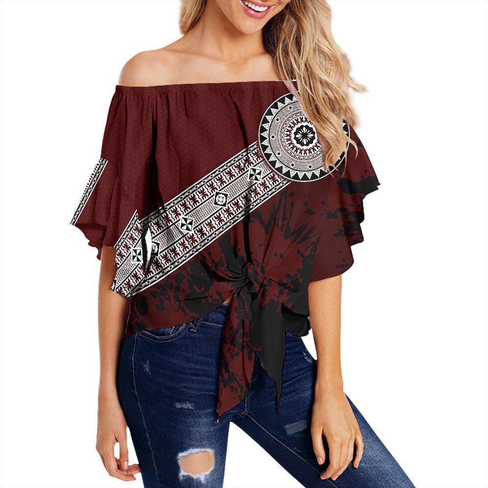 Polynesian Clothing - Fiji Masa Paint Style Off Shoulder Wrap Waist Top