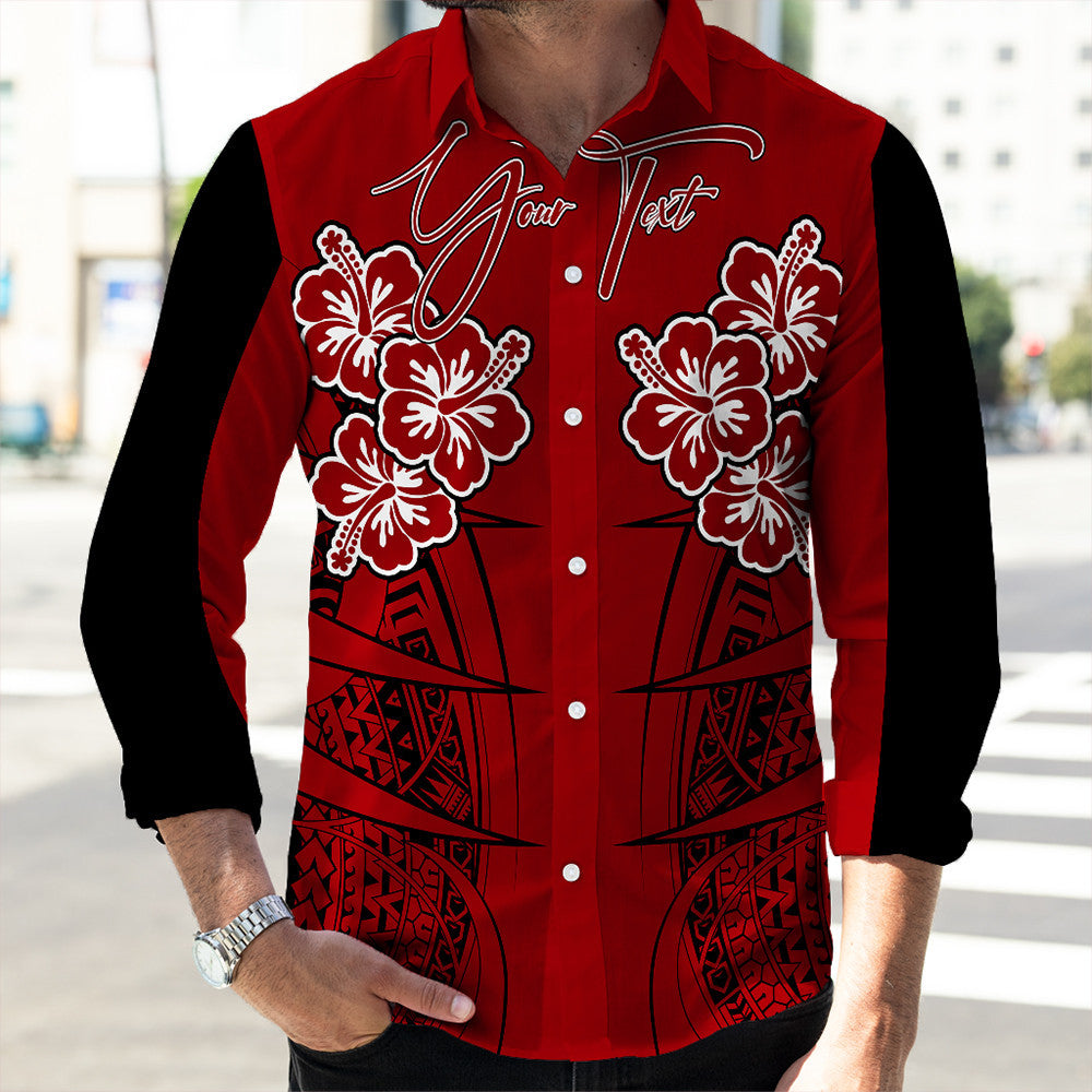 Polynesian Shirt Personalized Hawaii Spearhead Hibiscus Polynesian Long Sleeve Button Shirt