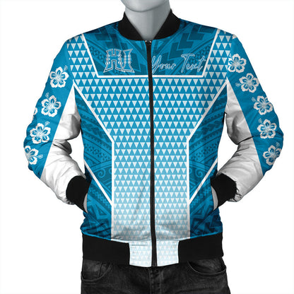 Polynesian Jacket Personalized Kakau Hawaii Polynesian Blue Gradient Bomber Jacket